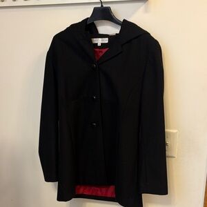 Larry Levine Black hoodie Trench Coat with Red Lining